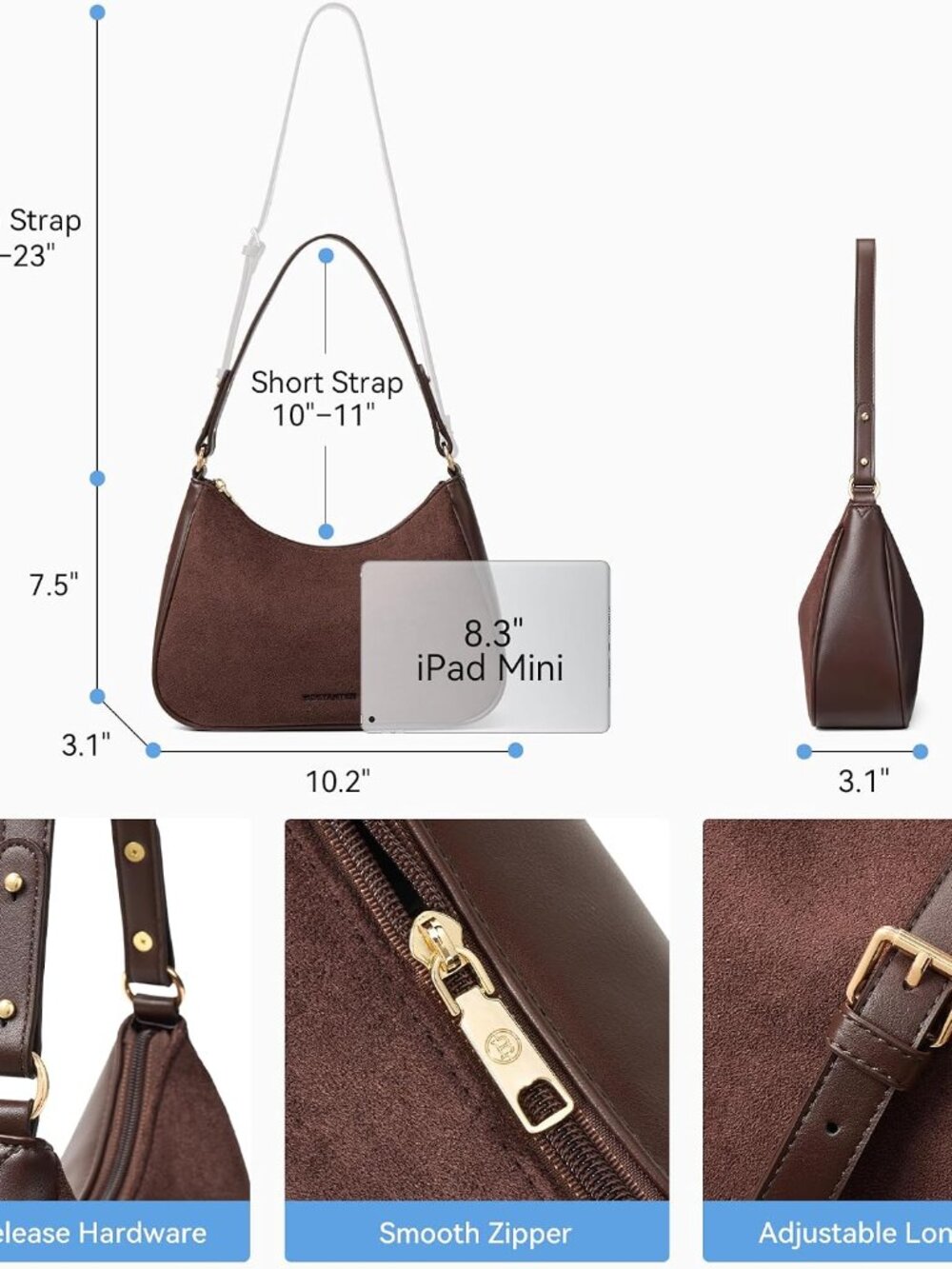Crescent Shoulder Bag Dual-Texture Vegan Leather Purses for Women Retro Cross bo - Picture 3 of 6